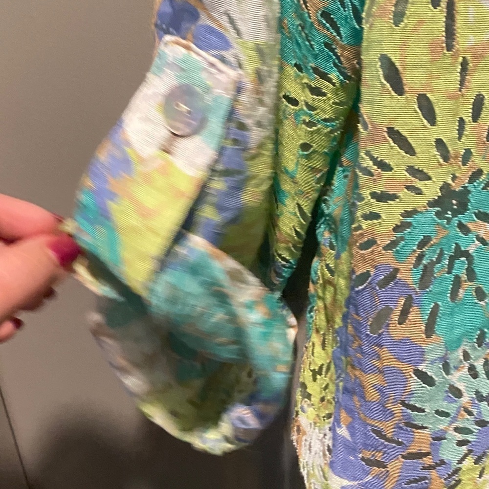 Ruby Rd Blue Green Textured Jacket Lightweight Button Up Layering Top 18 Artsy - Picture 6 of 12
